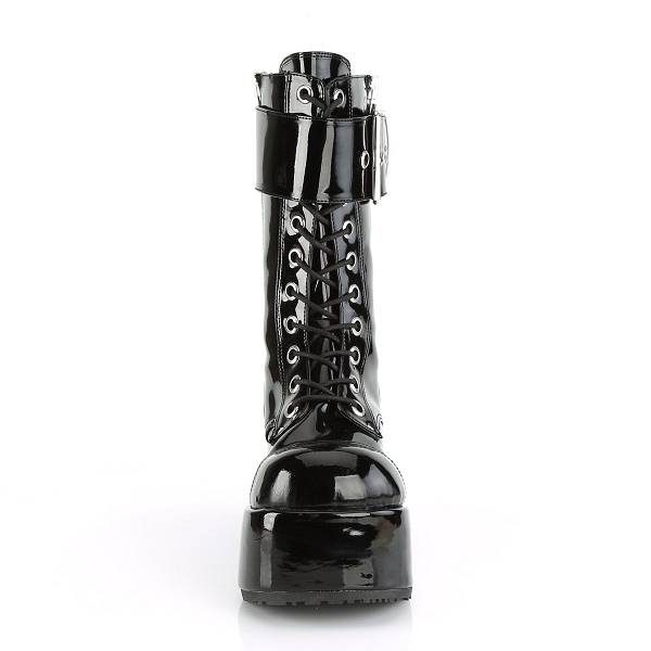 Demonia Women's Petrol-150 Platform Mid Calf Boots - Black Patent D3856-02US Clearance